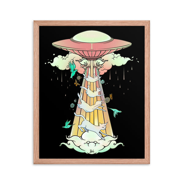 UFO And Cats, Framed Art Print