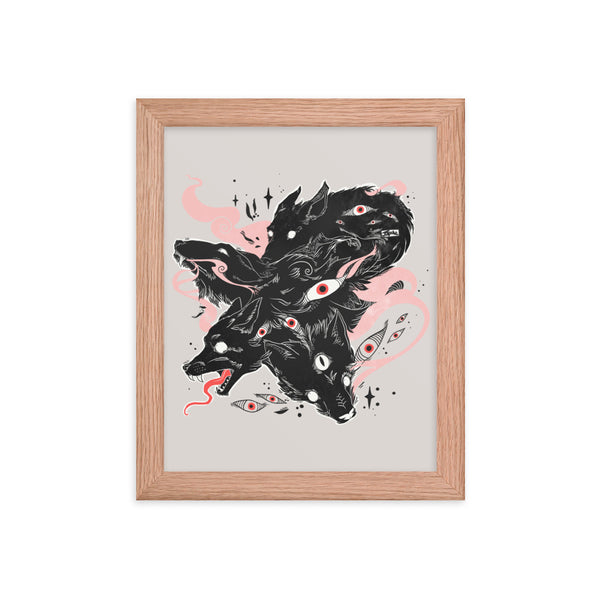 Many Eyes Many Black Wolves, Framed Art Print