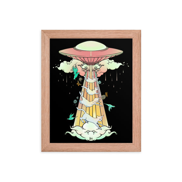 UFO And Cats, Framed Art Print