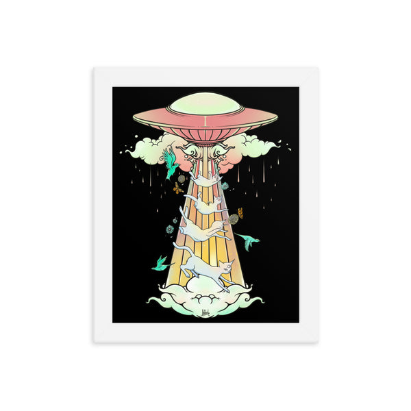 UFO And Cats, Framed Art Print