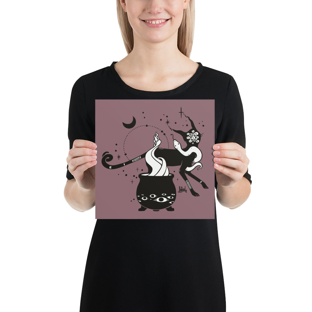 Cat And Witches' Cauldron, Matte Art Print Poster