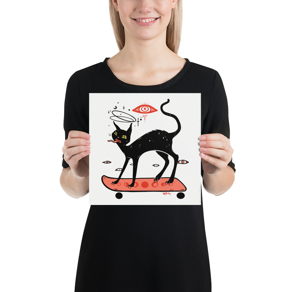 Cat On Skateboard, Matte Art Print Poster