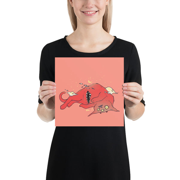 Tummy Trap Cat, Matte Art Print Poster