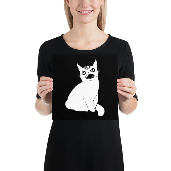 White Cat With Third Eye, Matte Art Print Poster