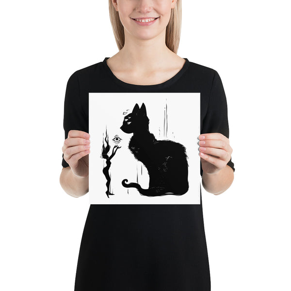 Black Cat And Witch, Matte Art Print Poster