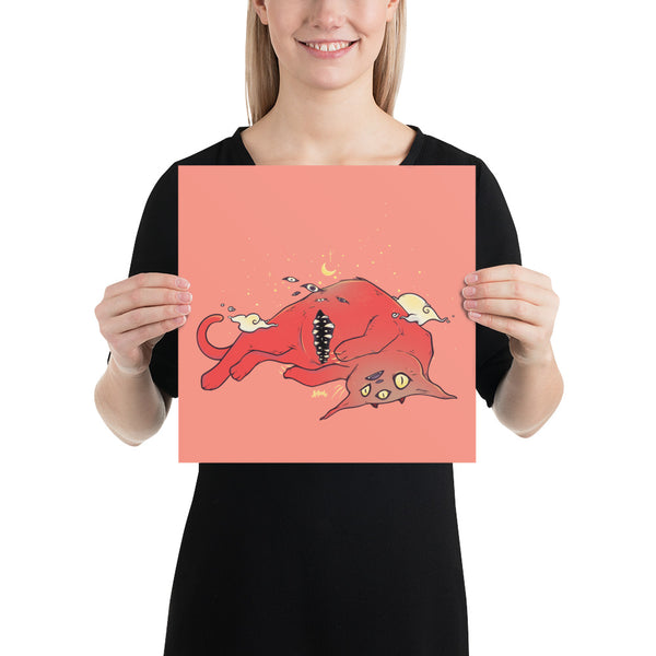 Tummy Trap Cat, Matte Art Print Poster