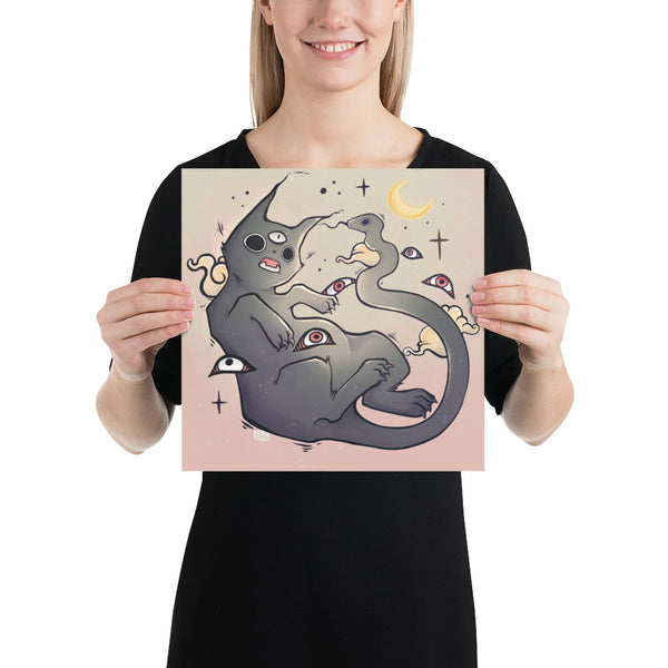 Cat With Snake Tail, Matte Art Print Poster