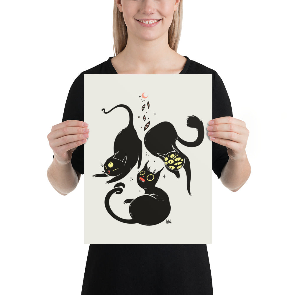 Three Black Cats, Matte Art Print Poster