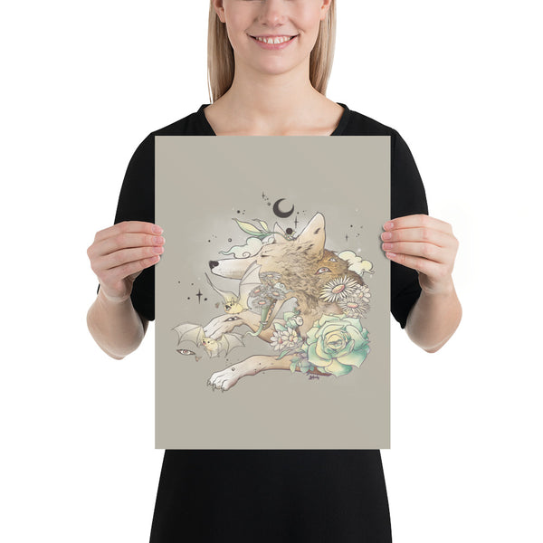 Fox And Bats, Matte Art Print Poster