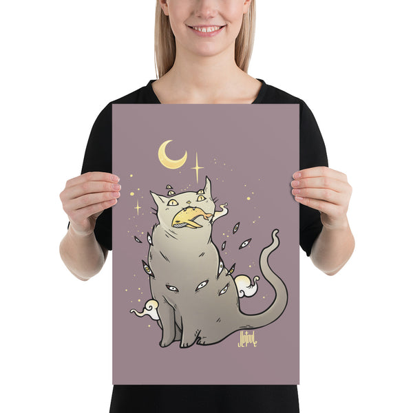 Cat With Whale, Matte Art Print Poster