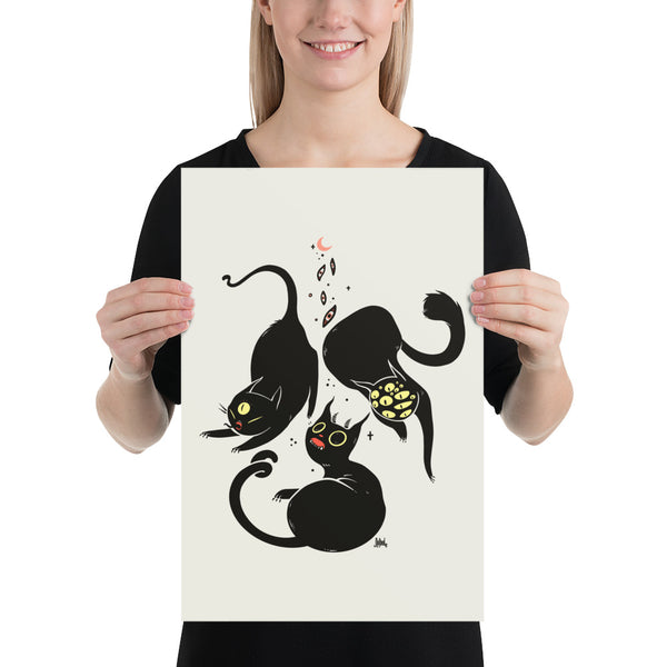 Three Black Cats, Matte Art Print Poster