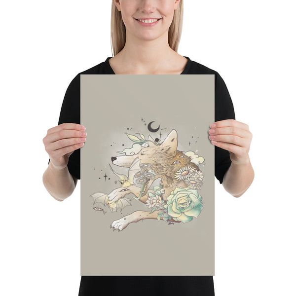Fox And Bats, Matte Art Print Poster
