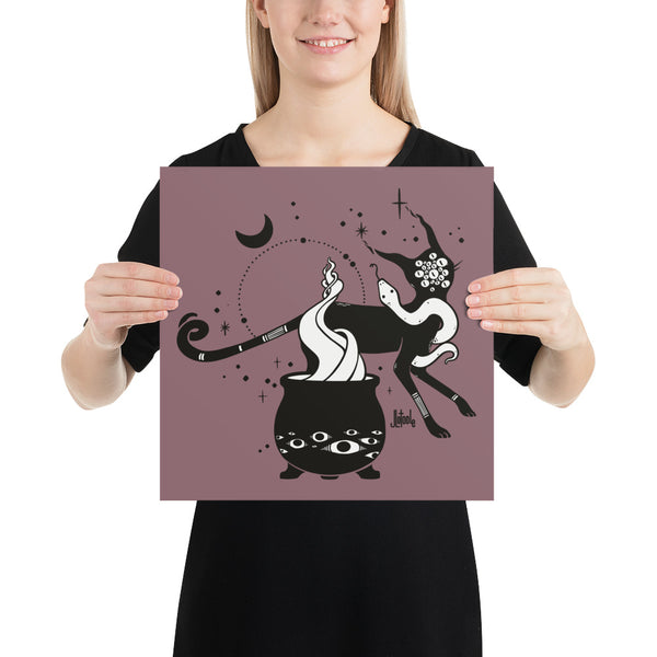 Cat And Witches' Cauldron, Matte Art Print Poster
