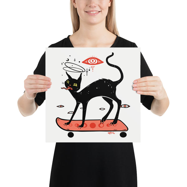 Cat On Skateboard, Matte Art Print Poster
