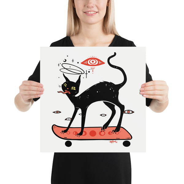 Cat On Skateboard, Matte Art Print Poster