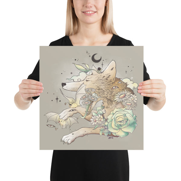 Fox And Bats, Matte Art Print Poster