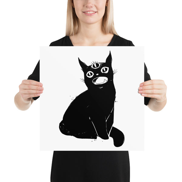 Black Cat With Third Eye, Matte Art Print Poster