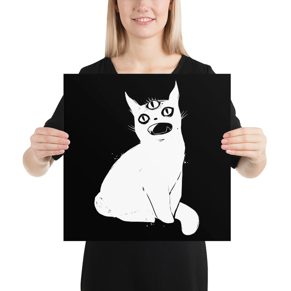 White Cat With Third Eye, Matte Art Print Poster