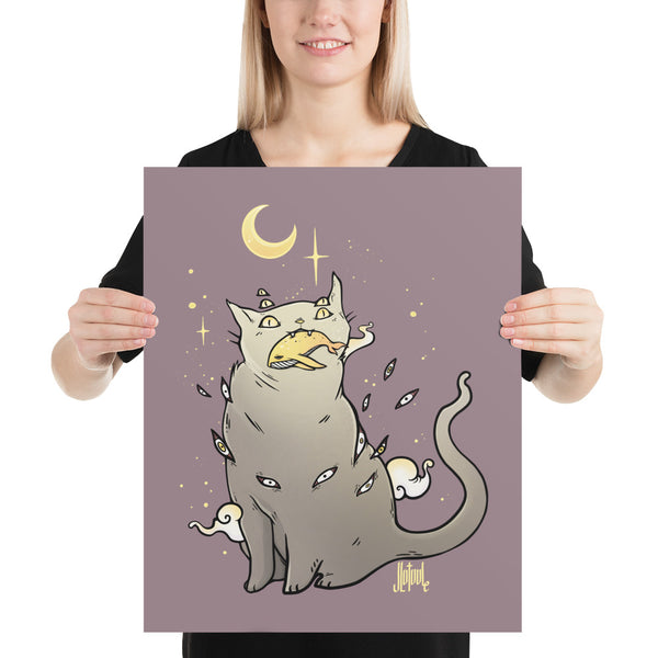 Cat With Whale, Matte Art Print Poster