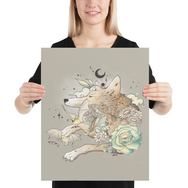Fox And Bats, Matte Art Print Poster