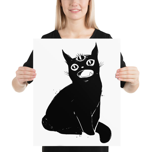 Black Cat With Third Eye, Matte Art Print Poster