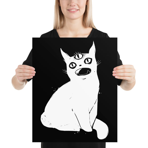 White Cat With Third Eye, Matte Art Print Poster