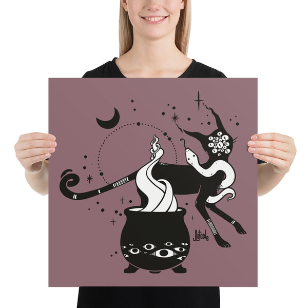 Cat And Witches' Cauldron, Matte Art Print Poster