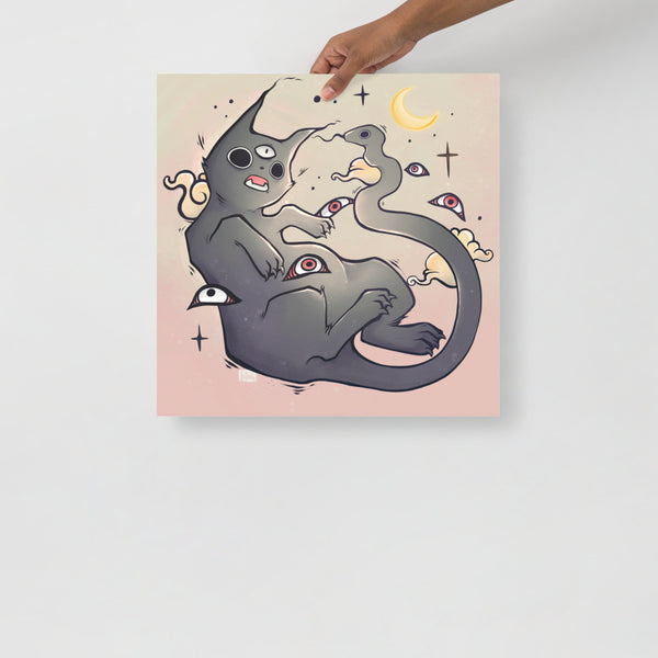 Cat With Snake Tail, Matte Art Print Poster