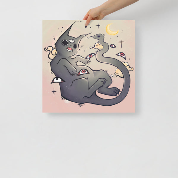 Cat With Snake Tail, Matte Art Print Poster