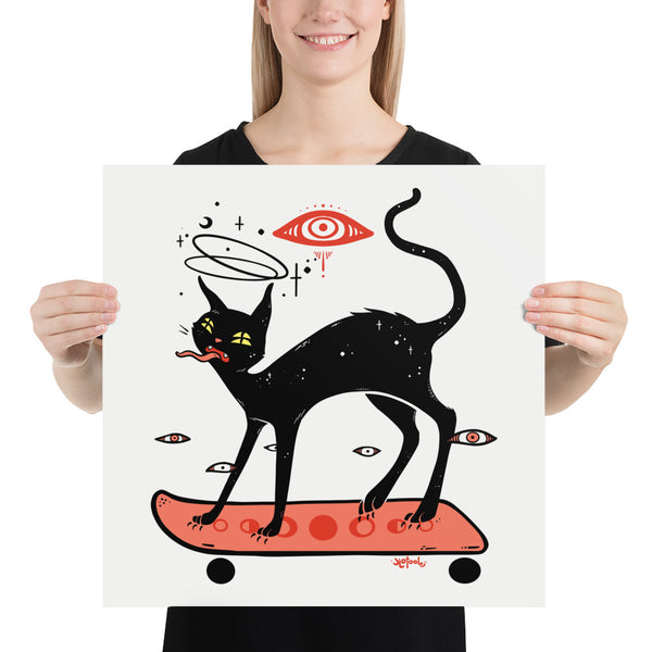 Cat On Skateboard, Matte Art Print Poster