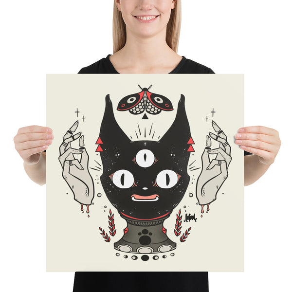 cat head crystal ball art poster