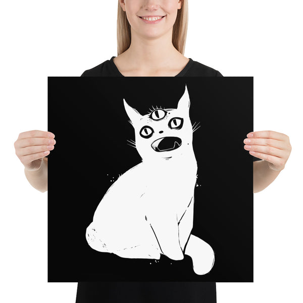 White Cat With Third Eye, Matte Art Print Poster