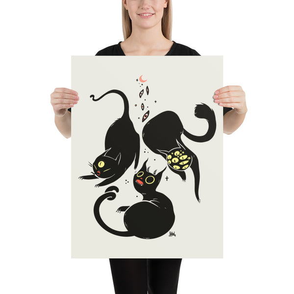 Three Black Cats, Matte Art Print Poster