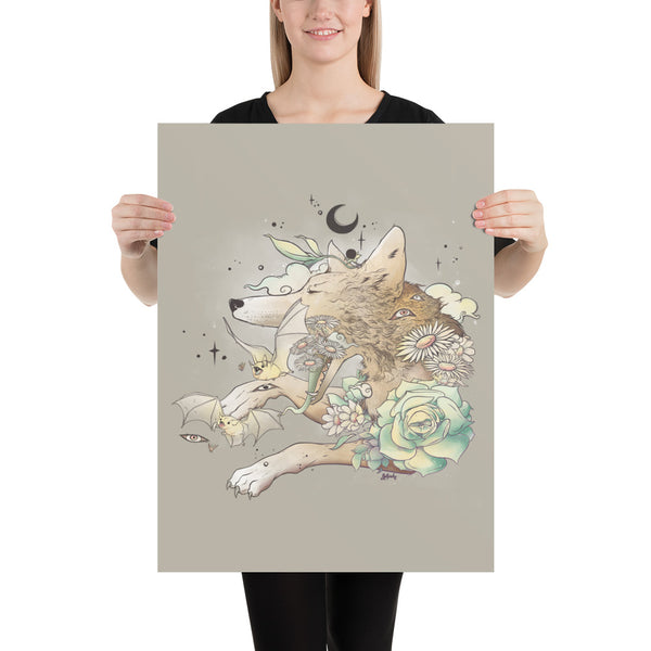 Fox And Bats, Matte Art Print Poster