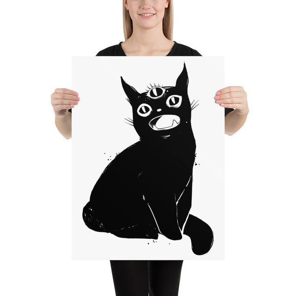 Black Cat With Third Eye, Matte Art Print Poster