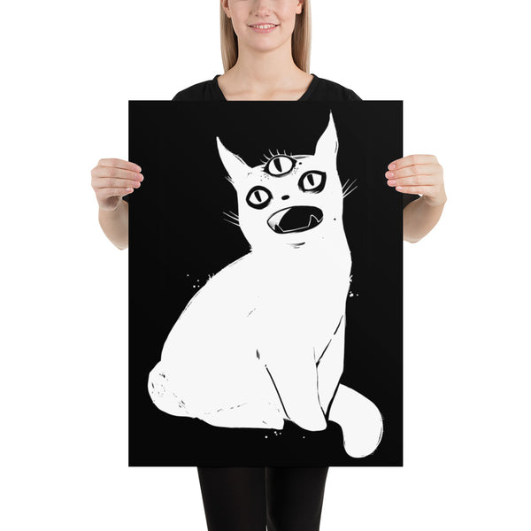 White Cat With Third Eye, Matte Art Print Poster