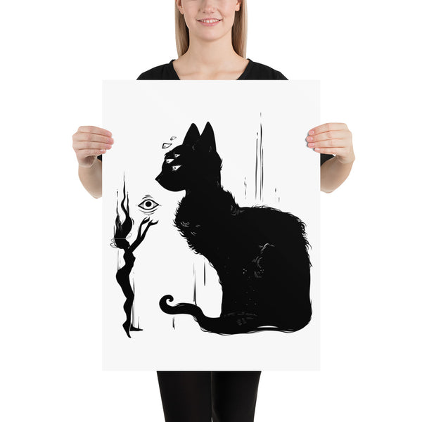 Black Cat And Witch, Matte Art Print Poster