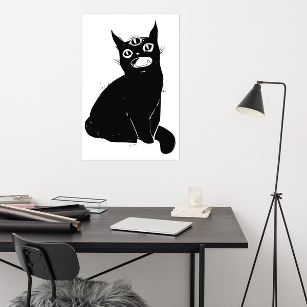 Black Cat With Third Eye, Matte Art Print Poster