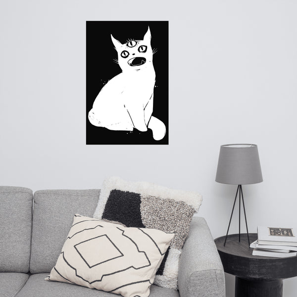 White Cat With Third Eye, Matte Art Print Poster