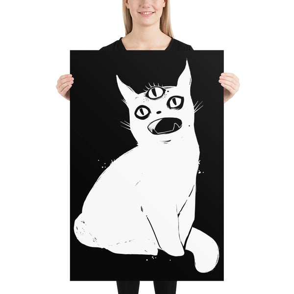 White Cat With Third Eye, Matte Art Print Poster