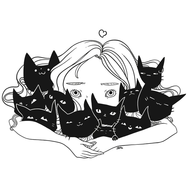 Girl Hugging Cats, Matte Art Print Poster