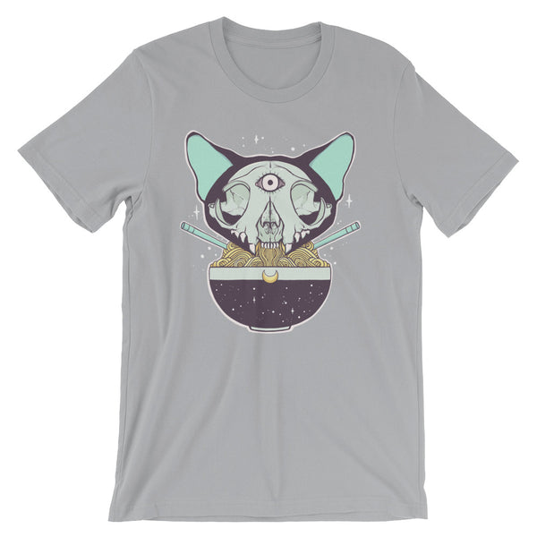 Cat Skull Ramen Noodles, Gray Unisex T-Shirt