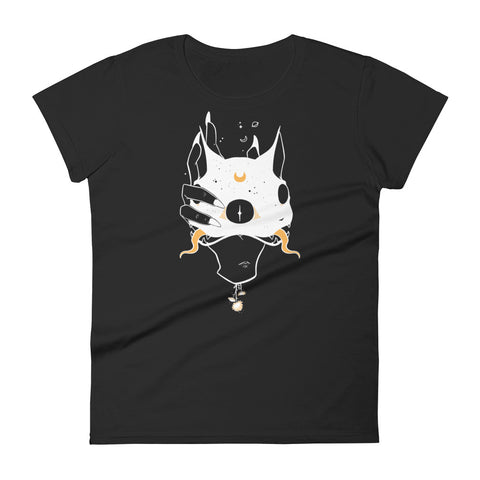 Two Headed Cat, Ladies T-Shirt, Black