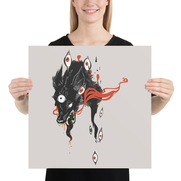 Wolf & Eyes On Gray, Matte Art Print Poster