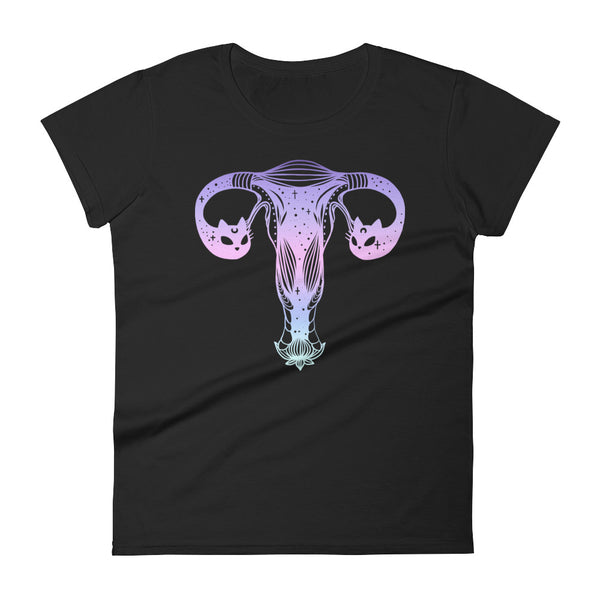 Uterus And Ovaries Cats, Ladies Black T-Shirt