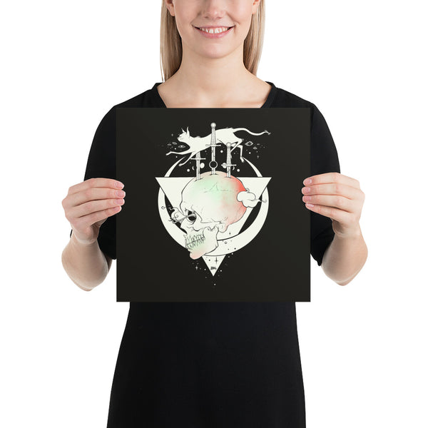 Cat And Skull, Matte Art Print Poster