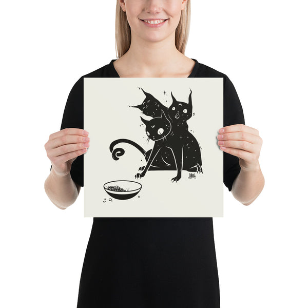 Three Headed Cat, Matte Art Print Poster