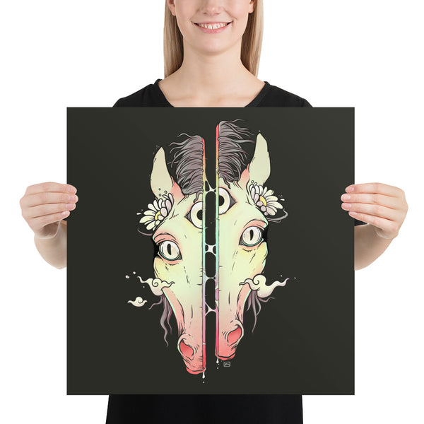 Split Face Horse, Matte Art Print Poster