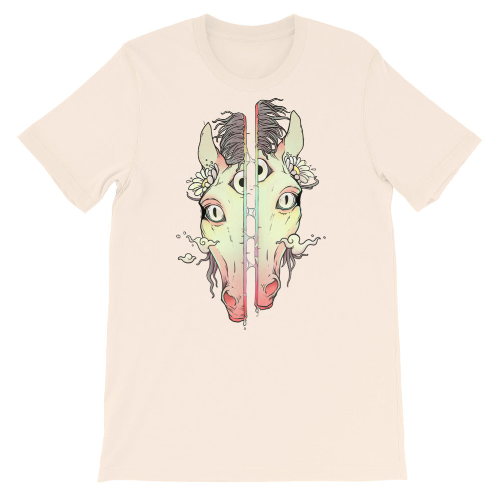 Split-Face Horse, Unisex T-Shirt, Soft Cream
