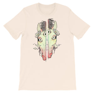 Split-Face Horse, Unisex T-Shirt, Soft Cream